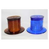 Cobalt & brown glass top hats, 2" tall