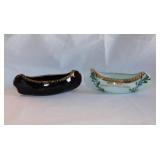 2 souvenir glass canoes, 6" long