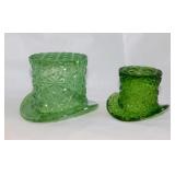 2 emerald & olive Daisy & Button glass top hats,
