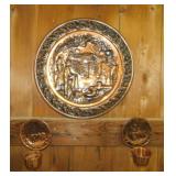 Copper repousse wall art of hunter and dog,