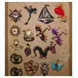 Brooch pins: Crane - Frog - Dragons -