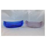 2 glass canoes: Cobalt & amethyst, 6" long