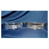 2 clear glass canoes, 6" long