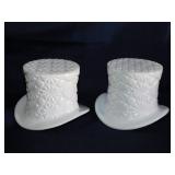 2 milk glass Daisy & Button top hats, 3.25" tall
