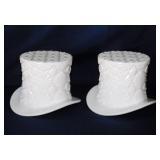 2 milk glass Daisy & Button top hats, 3.5" tall