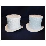 2 milk glass Daisy & Button top hats, 3.5" tall
