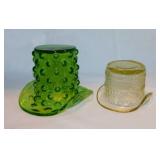 4 glass top hats: Emerald hobnail, 3" tall -