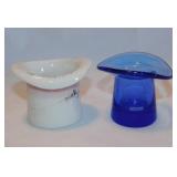 Blown cobalt glass top hat w/ bubbles & polished