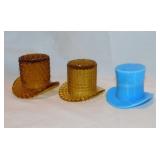 3 glass top hats: 2 amber, 2.5" tall -