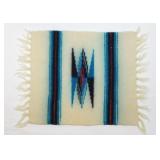 Small chimayo woven wool rug w/ fringe, 9" x 10"