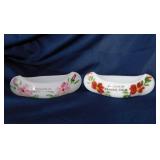 2 souvenir milk glass canoes, 6" long