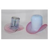 2 blown art glass top hats, 2.5" & 3" tall