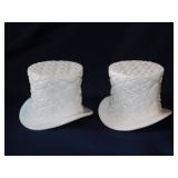 2 milk glass Daisy & Button top hats, 3.5" tall