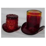 2 amberina cadmium glass top hats:
