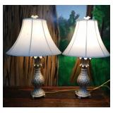 Pair of Tropical table lamps w/ finials & paneled