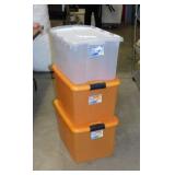 3 Sterilite storage totes w/ lids: 64 qt. & 48 qt.