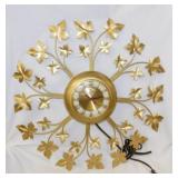 Mid Century United brass leaf wall clock, 23" diam