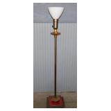Mid Century floor lamp trimmed in red, rewired &