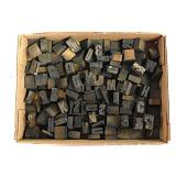 Antique wood typesetters blocks: Letters, numbers
