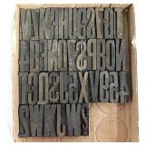 Antique wood typesetters blocks: Letters, numbers