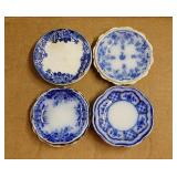 12 antique blue floral porcelain butter pats,