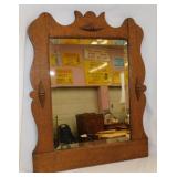 Antique oak framed beveled wall mirror, 18" x 24"