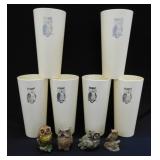 6 vintage Nasco owl tumblers - 4 small owls
