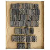 Antique wood typesetters blocks: Letters, numbers