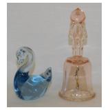 Vintage pink Depression glass kewpie doll bell -