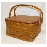 Vintage wooden double handled picnic basket w/