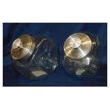 2 glass penny candy jars w/ chrome lids, 6.5"
