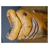 Carved wood fish sculpture statue, 29" tall