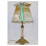 Vintage 2 socket table lamp w/ leaded slag glass