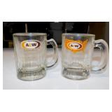 2 vintage glass A&W Baby mugs, 3.25" tall