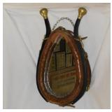 Antique leather & brass horse collar wall mirror,