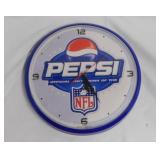 Plastic NFL Pepsi-Cola wall clock, 12.5" diameter