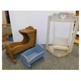 Vintage wooden rocking doll cradle & swing -
