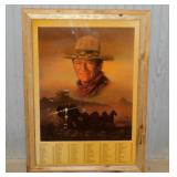 Framed John Wayne wall clock w/ film list,