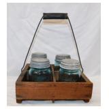 Antique wooden carrier w/ bale handle - 4 blue