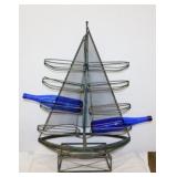 Wrought iron sailing ship free standing wine rack,