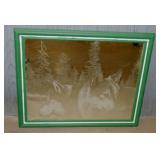 Framed laser etched wolves wall art, 22" x 18"