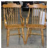 Pair of oak spindle back arm chairs,