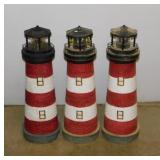3 solar yard art lighthouse statues, 18" tall