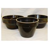 3 vintage brown glazed stoneware crock bowl