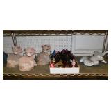 Garden yard art statues: 3 foxes w/ kits, 9" tall