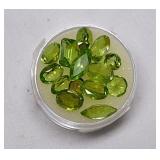 14 green Peridot gemstones, emerald cut, ovals &