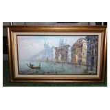 Original Venice Italy gondola street scene oil