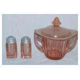 Pink Depression glass: Square Manhattan S&P salt