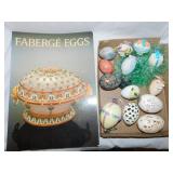 Eggs: 2 alabaster - Hand carved & decorated -