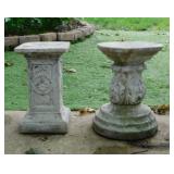 2 concrete pillar plant stands, 1 repaired